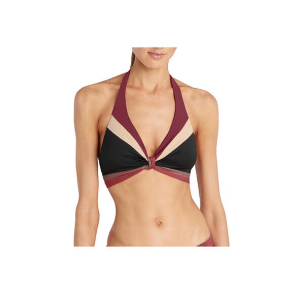Robin Piccone Other - Robin Piccone Billie Halter Twist Bikini Top Womens Medium Black Rose Tie Neck